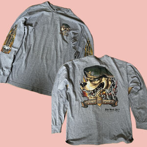 Biker Long Sleeve Graphic T-Shirt – Flame Sleeve Print – Size L